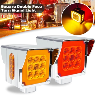 Amber/Red Double-Face Pedestal Fender Light with Stud Mount Square 39 LED Brake Turn Tail Signal Trailer Light