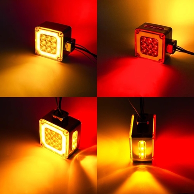 Amber/Red Double-Face Pedestal Fender Light with Stud Mount Square 39 LED Brake Turn Tail Signal Trailer Light