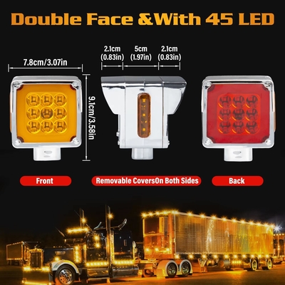 Amber/Red Double-Face Pedestal Fender Light with Stud Mount Square 39 LED Brake Turn Tail Signal Trailer Light